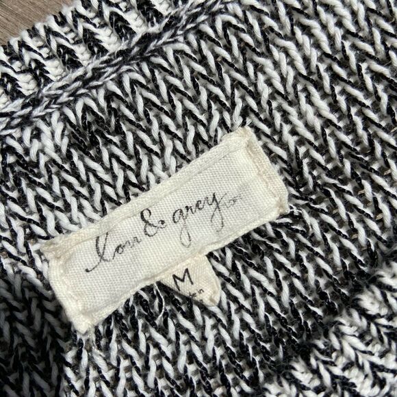 lou & grey Womens Sweater Sz Medium Black White Pullover Open Weave Reverse Knit - Picture 6 of 7